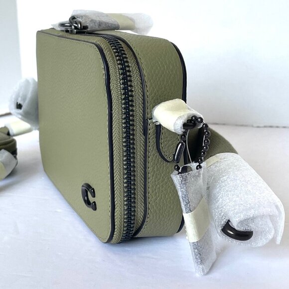 Coach Charter Slim Crossbody Bag Moss Pebbled Leather Round Pouch CC070 Small - Picture 7 of 12